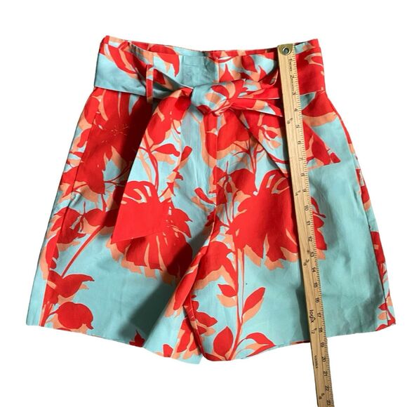 Tyler Boe Women Linen Paper Bag Shorts S/4 Floral Pleated Front High Rise Beach - Picture 3 of 8